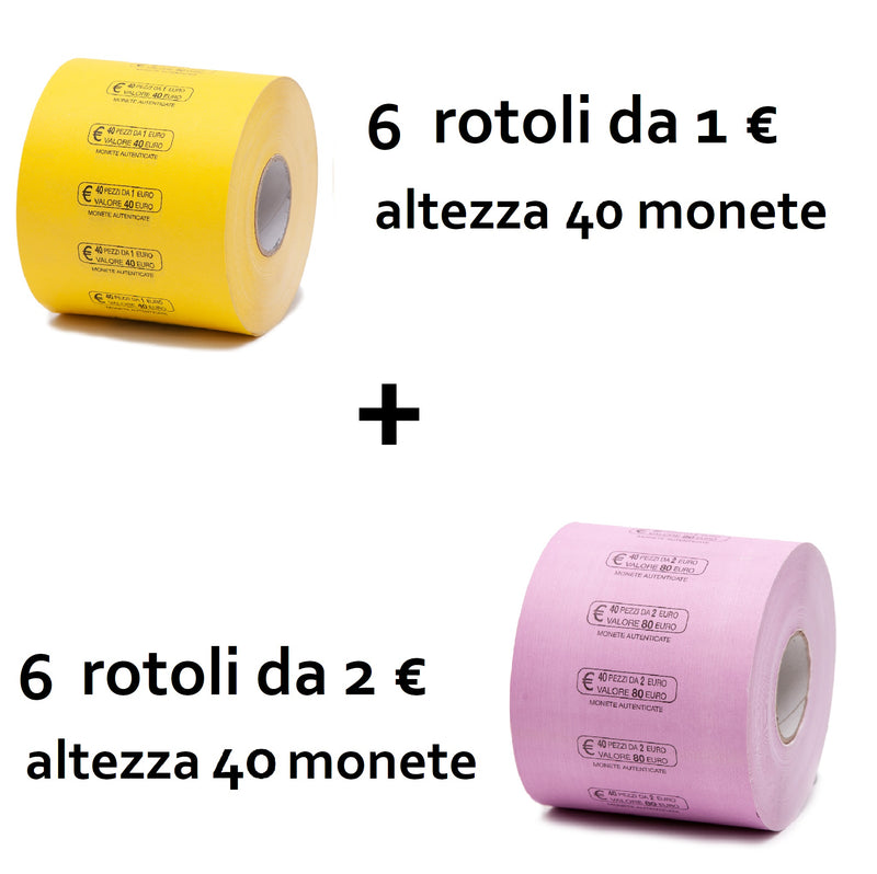 MIX ROTOLI - 6 DA 1 EURO + 6 DA 2 EURO - Confezione da 12 rotoli
